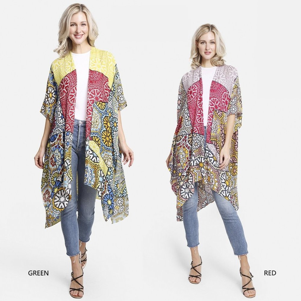 P/S Mixed Pattern Long Cover Up·Kimono·Wrap·Swimsuit Cover·Bikini·ComfyLuxe